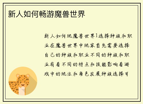 新人如何畅游魔兽世界